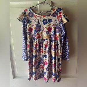 Red and Blue Ruched Puff Sleeve Sundress